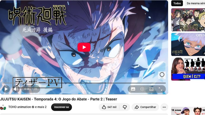 Yuji Itadori no teaser oficial da 4ª temporada de Jujutsu Kaisen